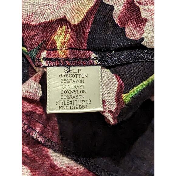 Oddi black floral button up collared button up long sleeve blouse womens small - Picture 5 of 5